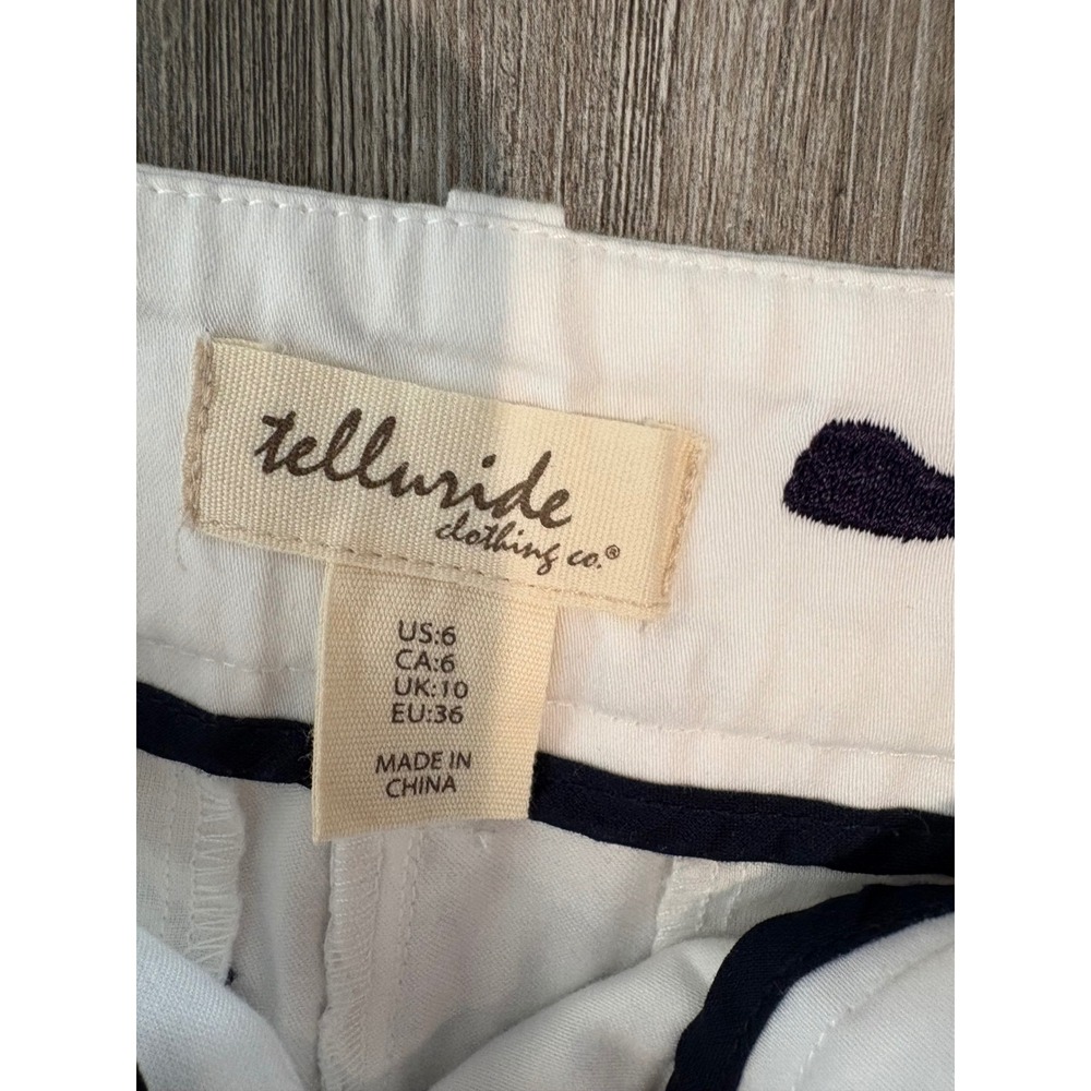Telluride Clothing Co Womens White Navy Blue‎ Whale Embroidered Chino Shorts - Picture 4 of 5